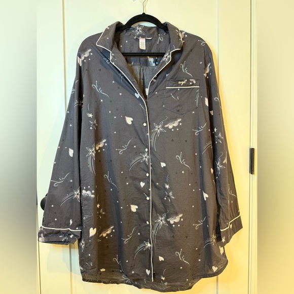 Victoria’s Secret Angel Dark Gray Stars long sleeve nightgown Size L - Picture 1 of 4